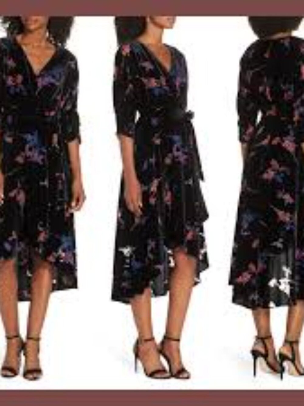 Eliza J Black Velvet Dress with Pink & Purple Floral Accents